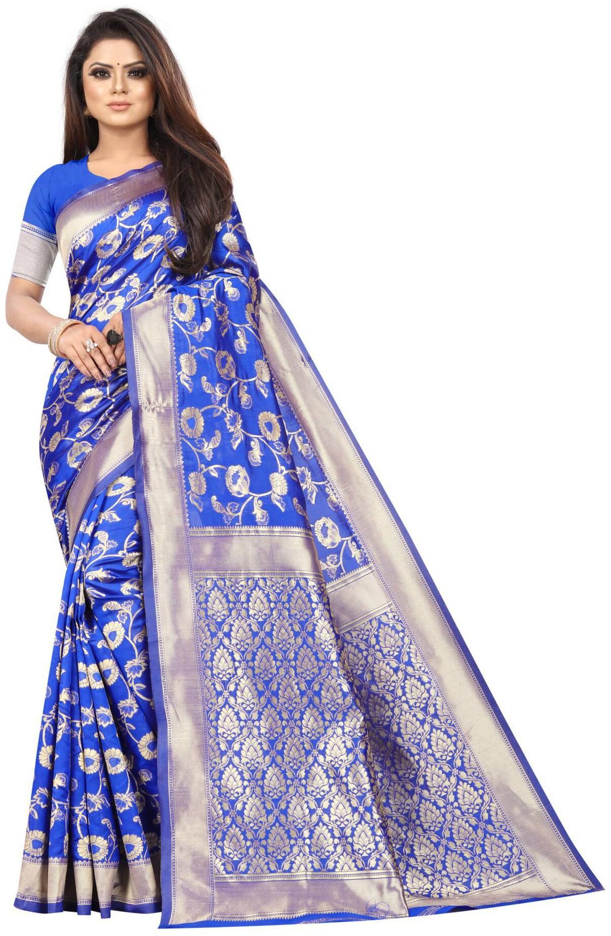 

Nirja Creation Women Artificial Silk Party Wear Designer Saree With Blouse Color Blue