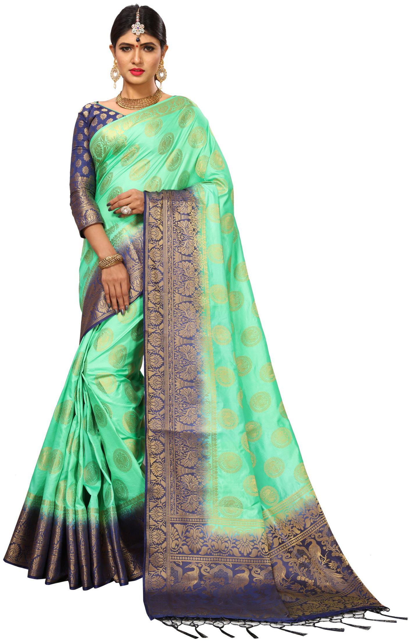 

Nirja Creation Green Woven Banarasi Regular Saree With Blouse With blouse