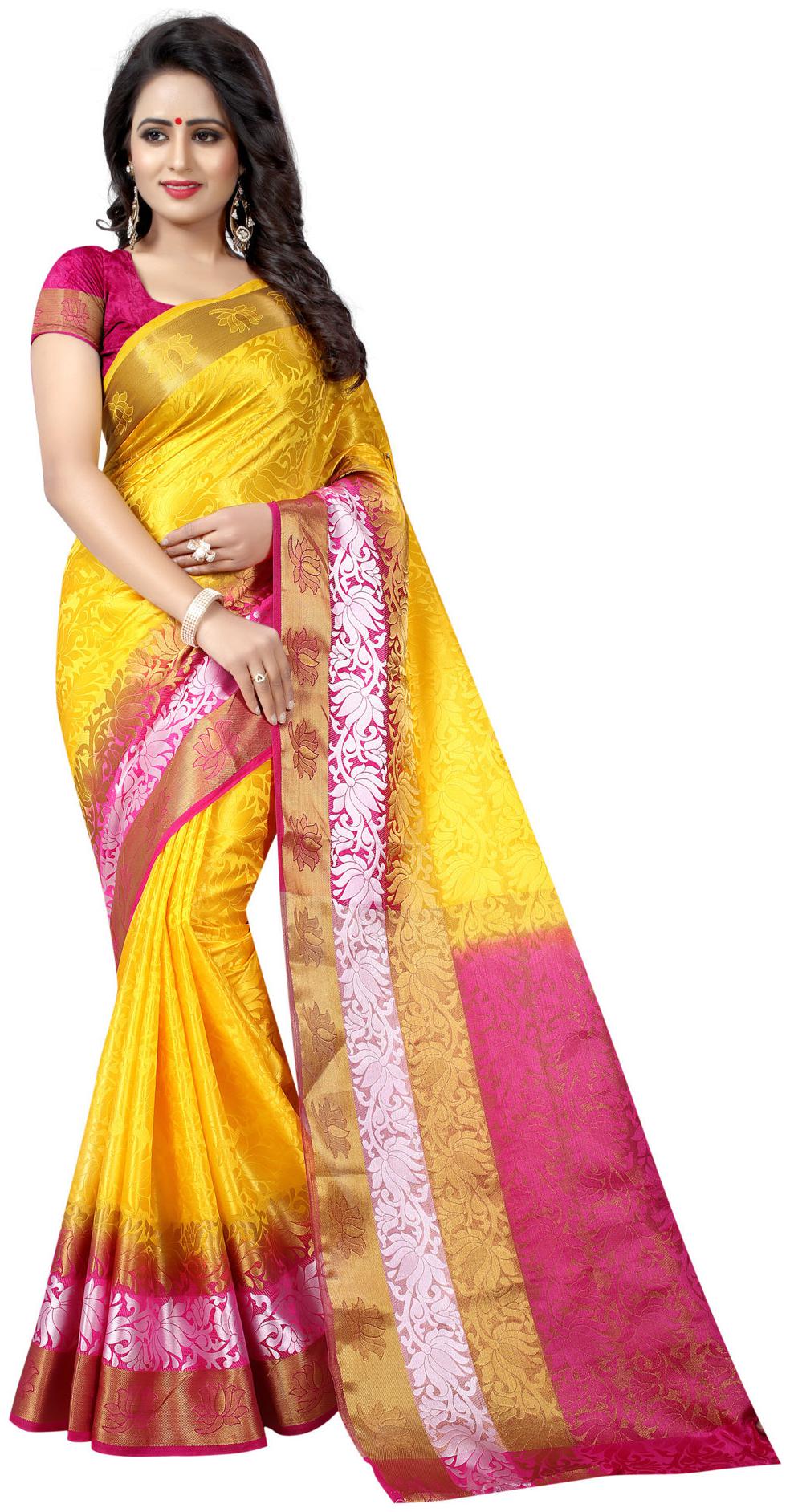 

Nirja Creation Women Artificial Silk Party Wear Designer Saree With Blouse Color Yellow