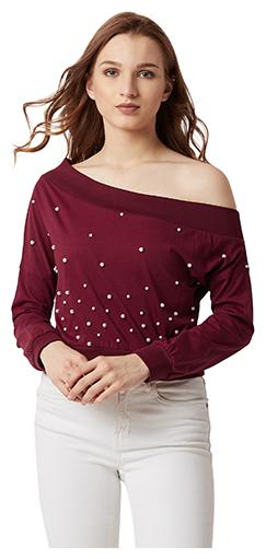 

Miss Chase Women Solid Sweatshirt - Maroon