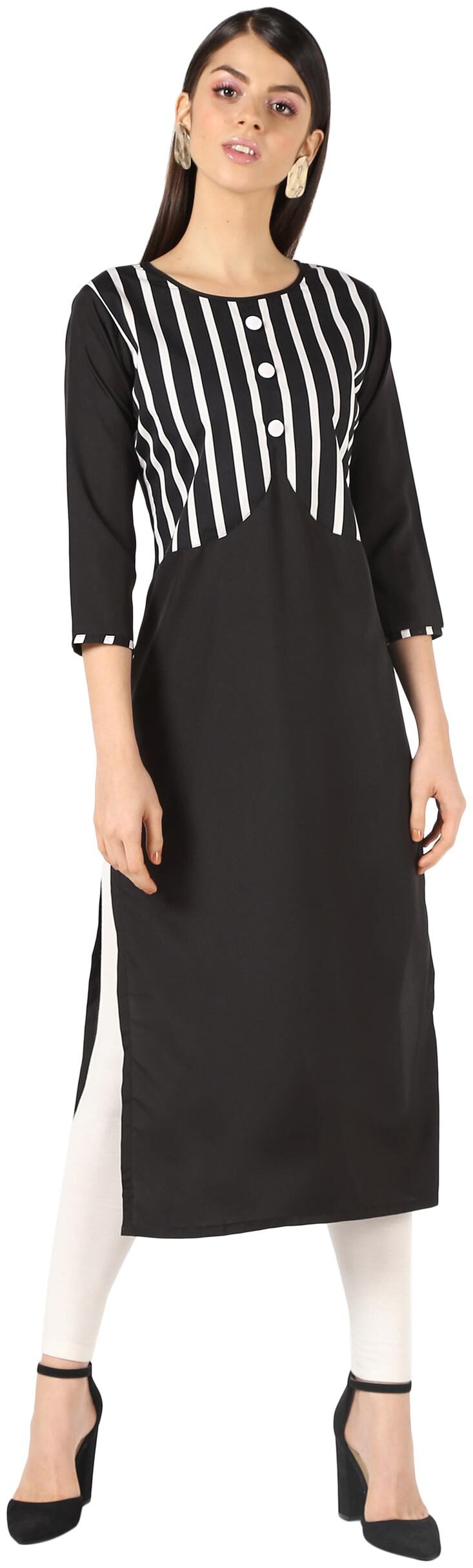 

NOWT Women Black Striped Straight Kurta