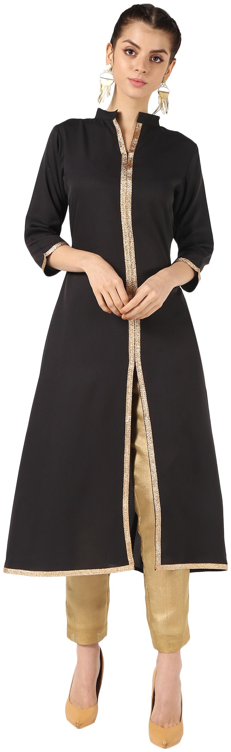 

NOWT Women Crepe A Line Kurta -Black