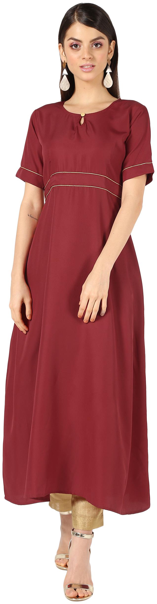

NOWT Women Rayon A Line Kurta -Maroon