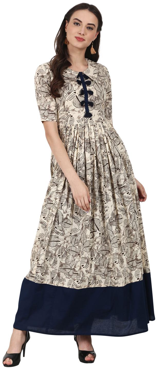 

Nayo Nude Printed Half Sleeve Cotton Anarkali Kurta