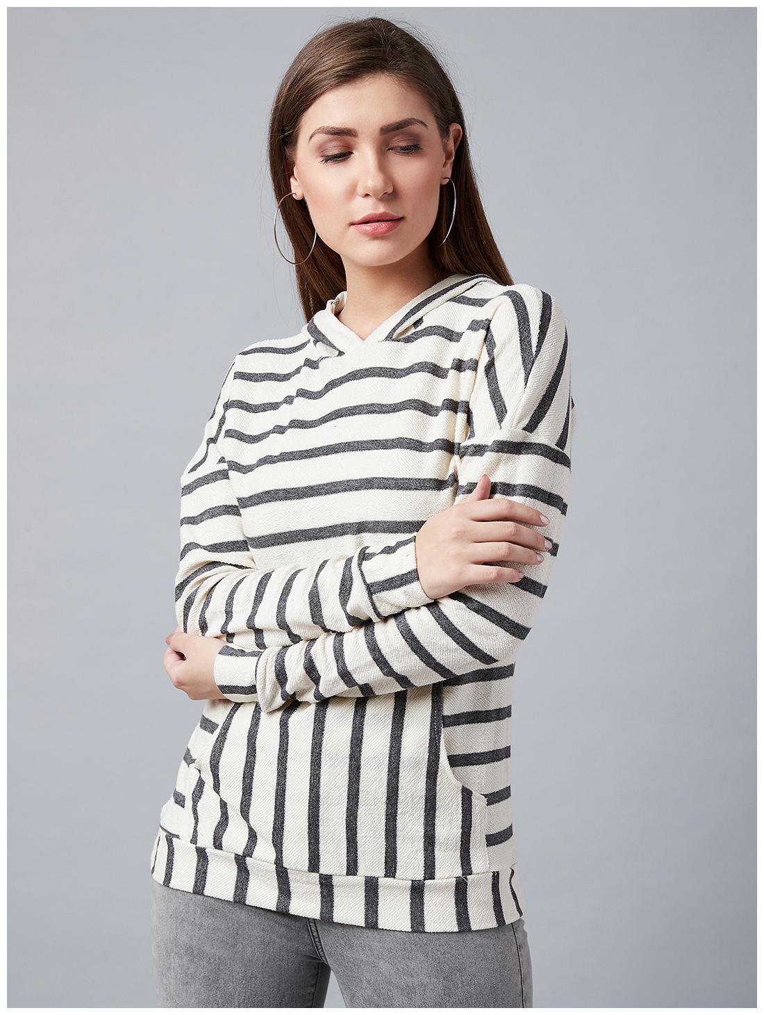 

NUN Women Striped Hoodie - Cream Grey