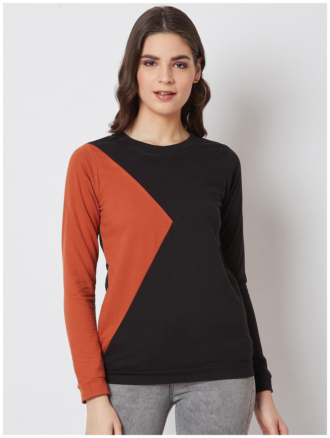 

NUN Fashion Women Regular Fit Sweatshirt Black Orange