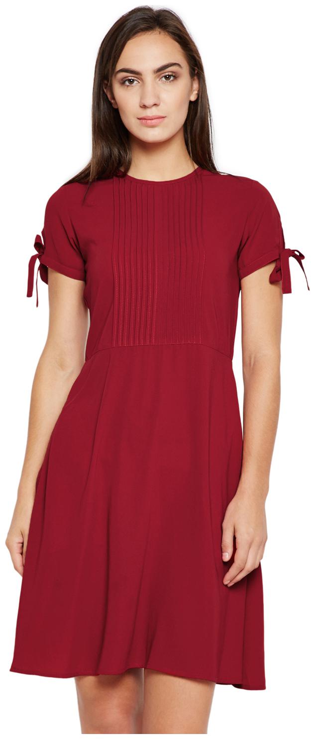 

NUN Red Solid Fit flare dress
