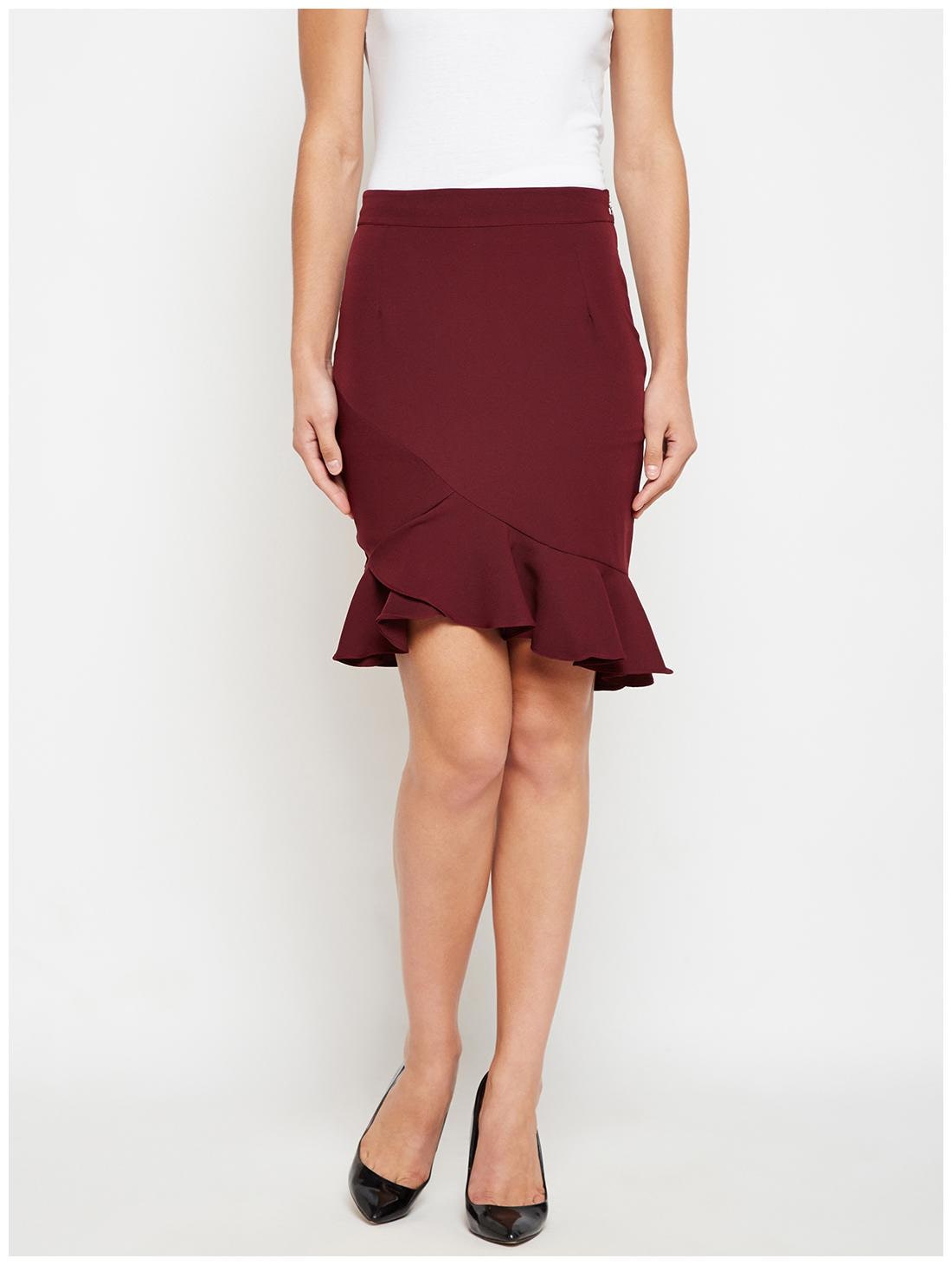 

NUN Solid Pencil skirt Mini Skirt - Maroon