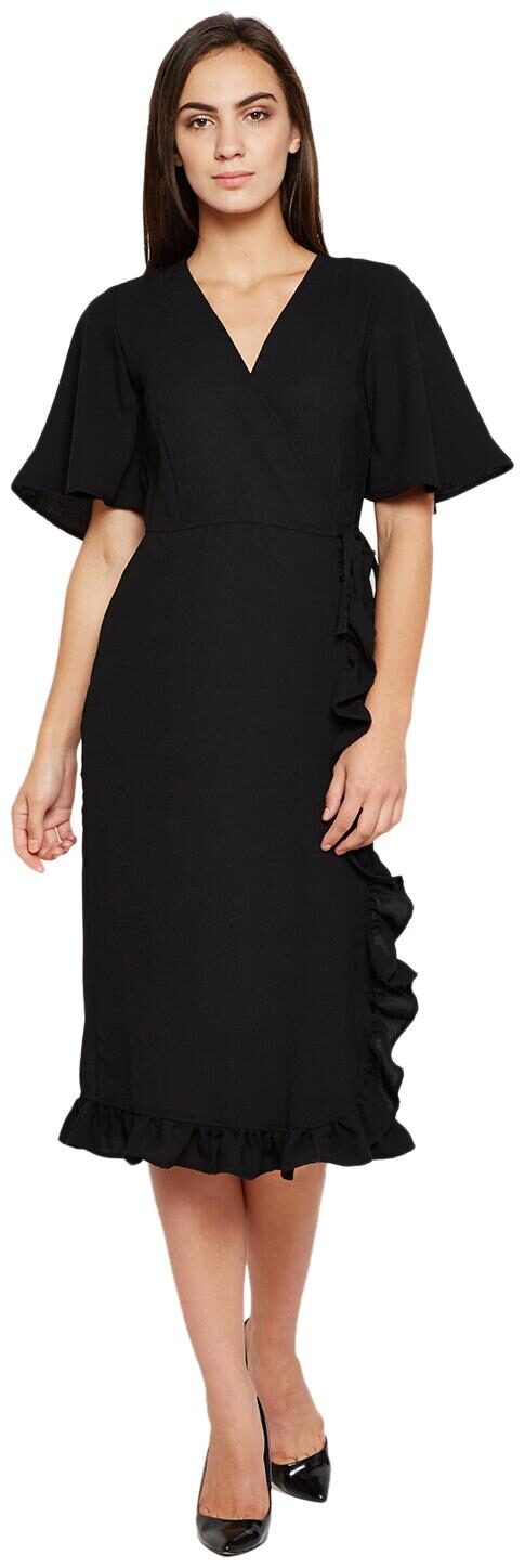 

NUN Black Solid Wrap dress