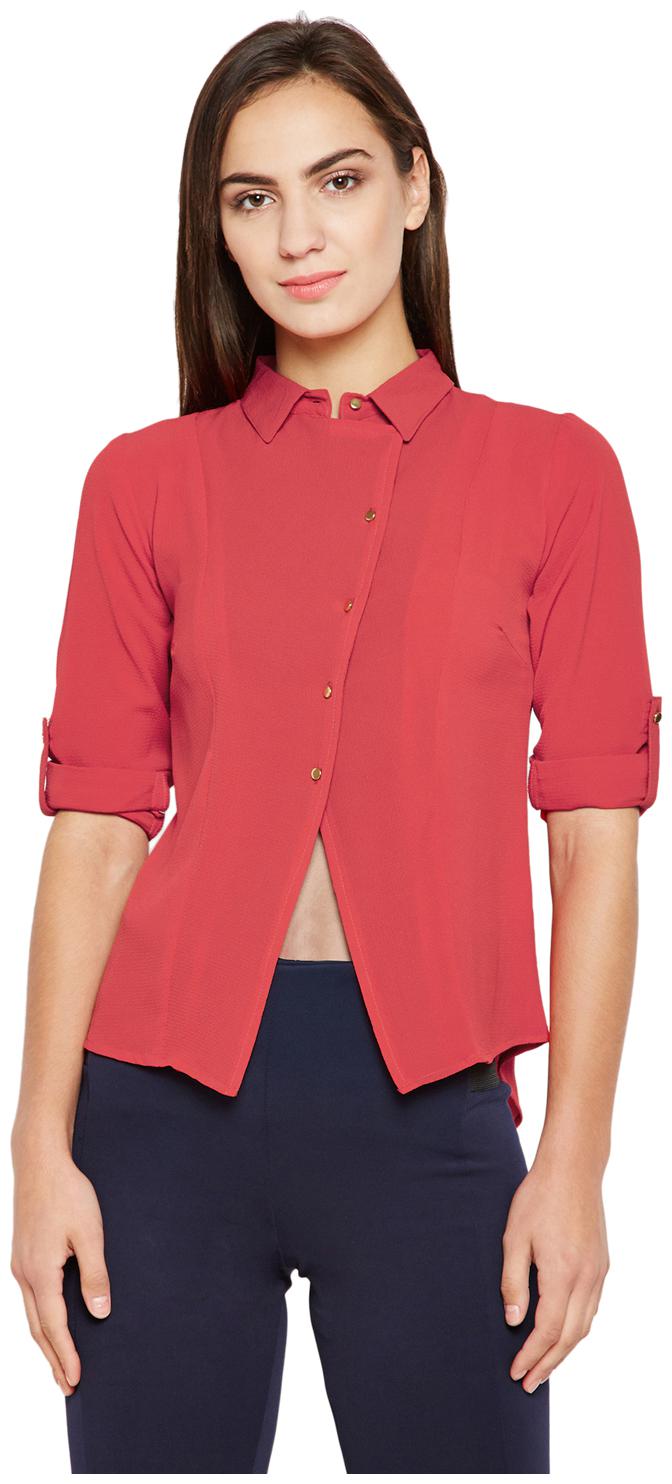 

NUN Women Red Solid Slim Fit Shirt