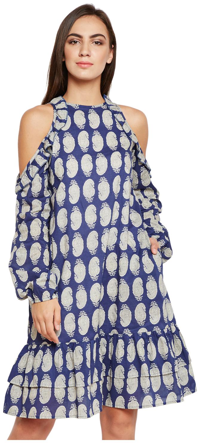 

NUN Blue Printed A-line dress