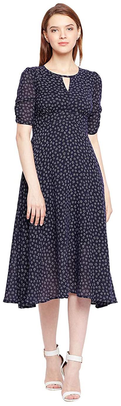 

NUN Blue Printed Fit flare dress