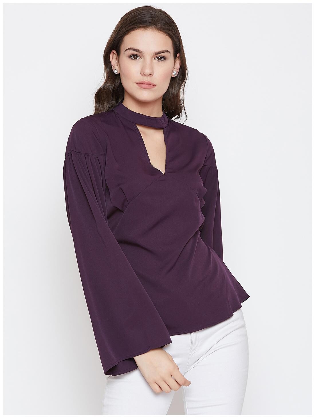 

NUN Women Solid Peplum top - Purple