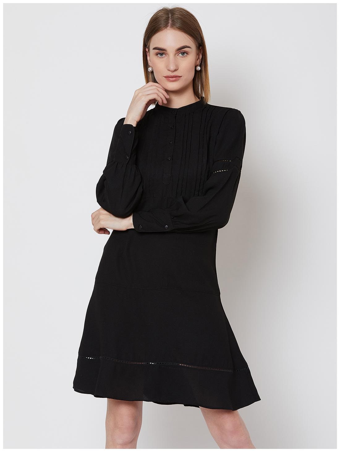 

NUN Black Solid Fit flare dress