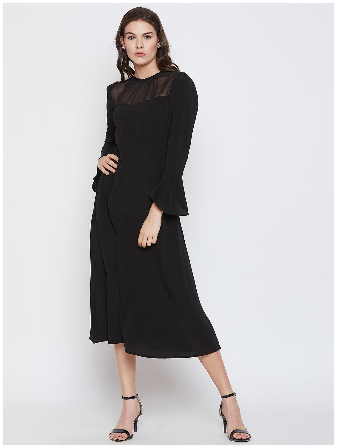

NUN Black Solid Fit flare dress