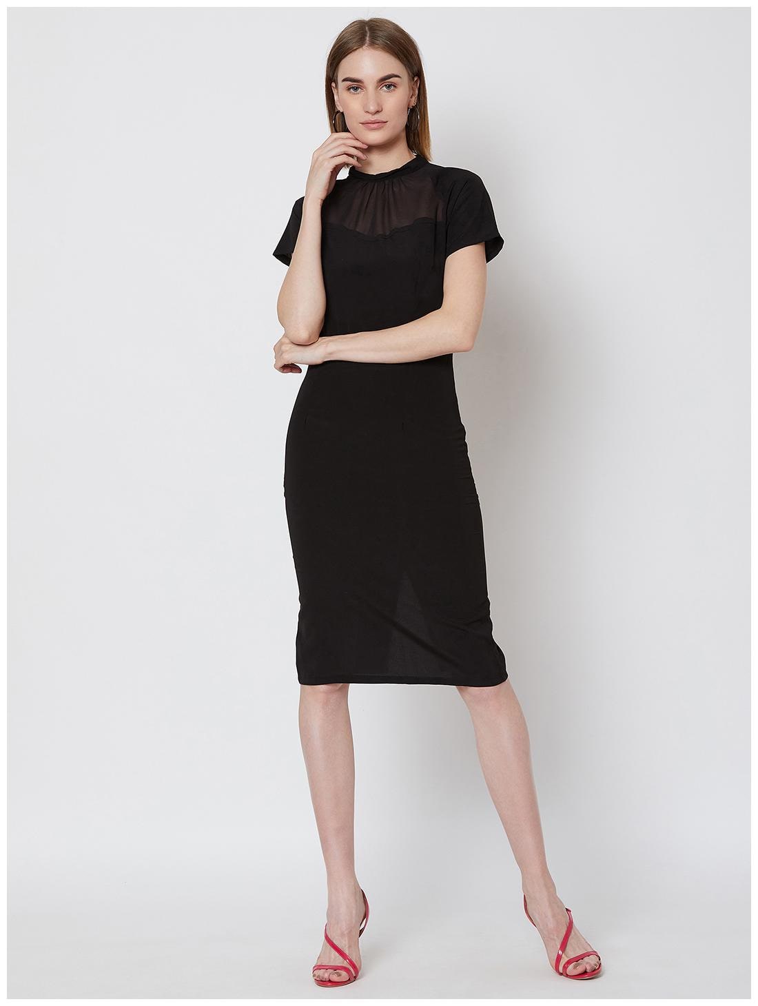 

NUN Black Solid Sheath dress