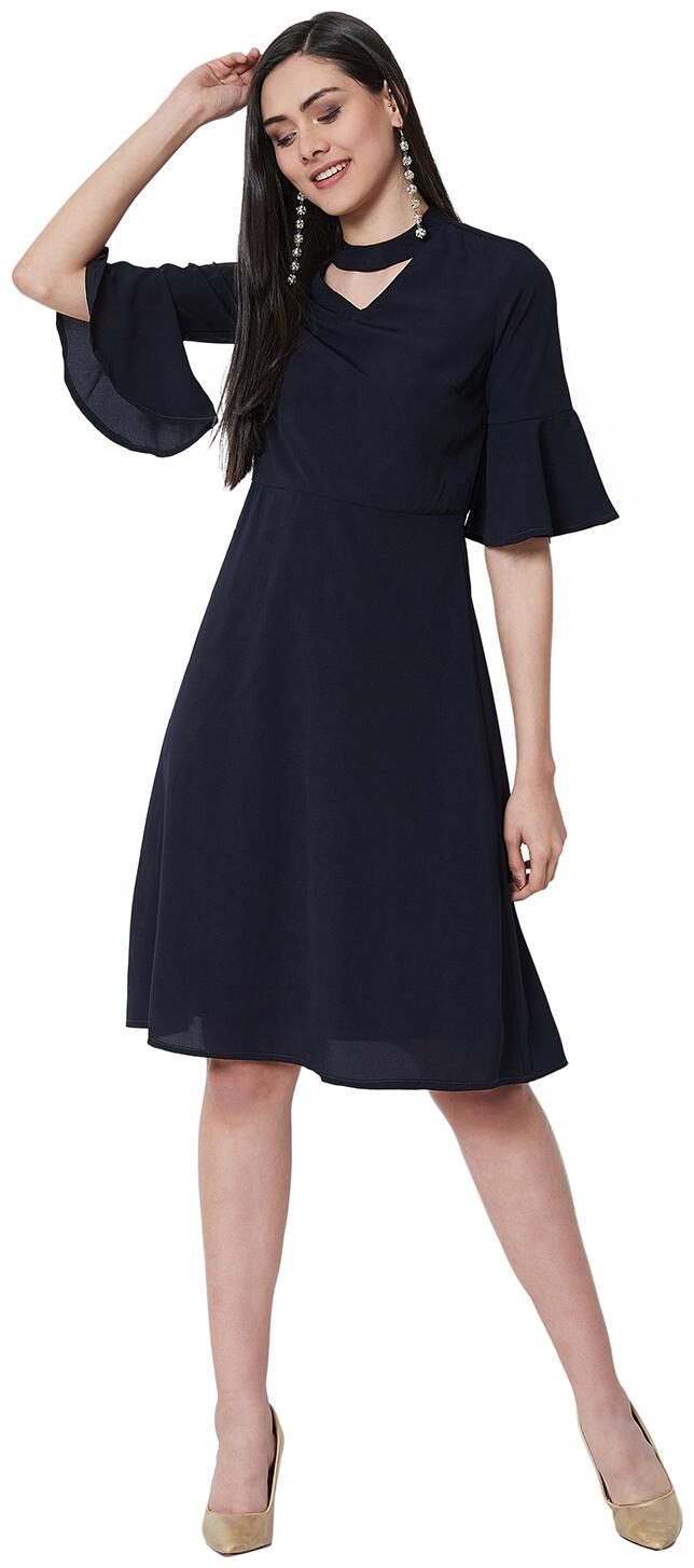 

NUN Navy Solid Fit flare dress