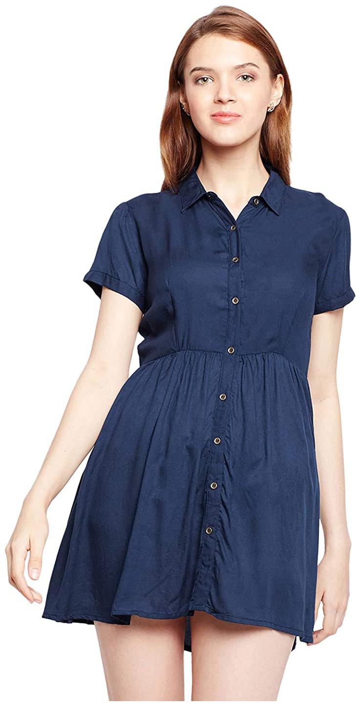 

NUN Blue Solid Fit flare dress
