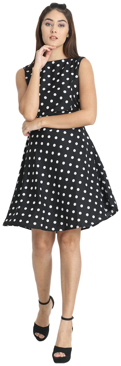 

O Madam Crepe Polka Dots Black Color Dress for Women