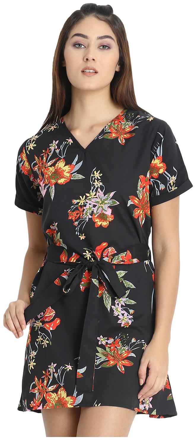 

O Madam Crepe Floral Black Color Dress for Women