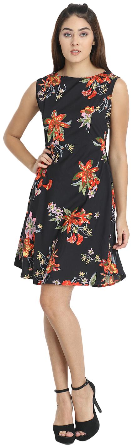 

O Madam Crepe Floral Black Color Dress for Women