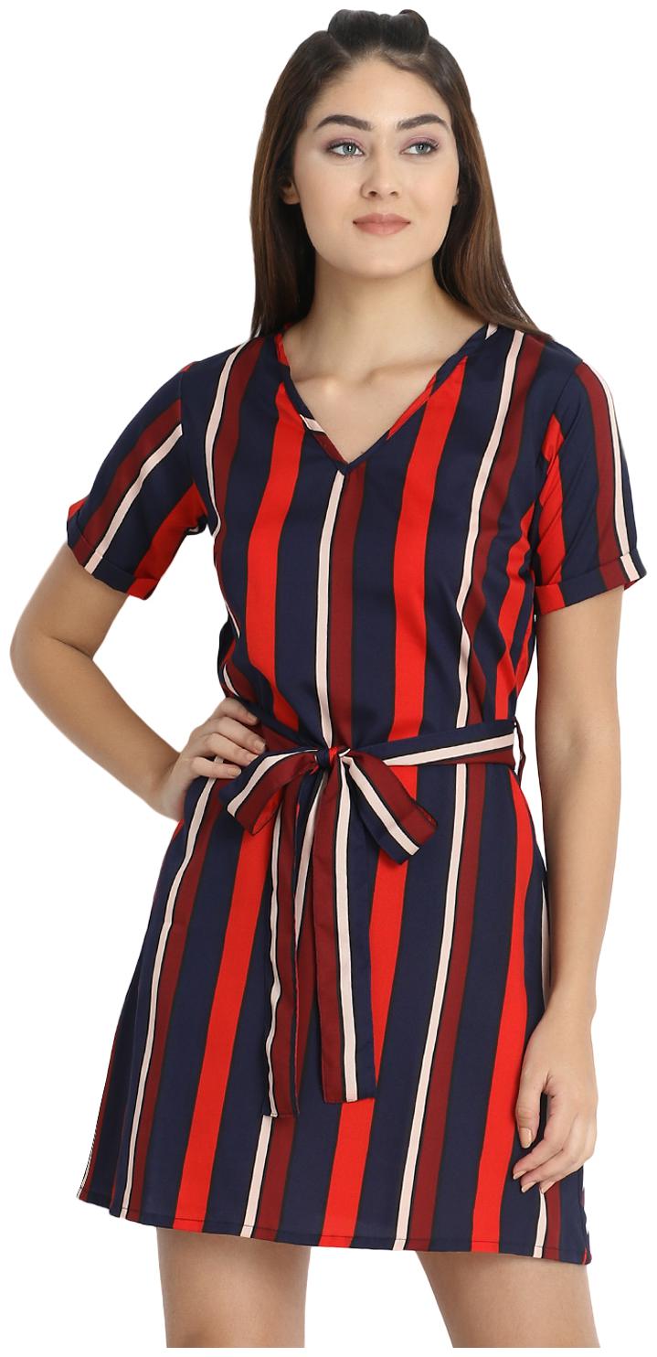

O Madam Crepe Striped Multi Color Dress for Women