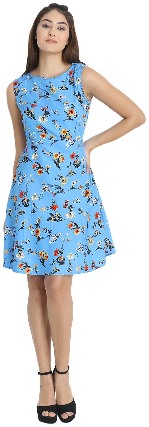 

O Madam Crepe Floral Blue Color Dress for Women