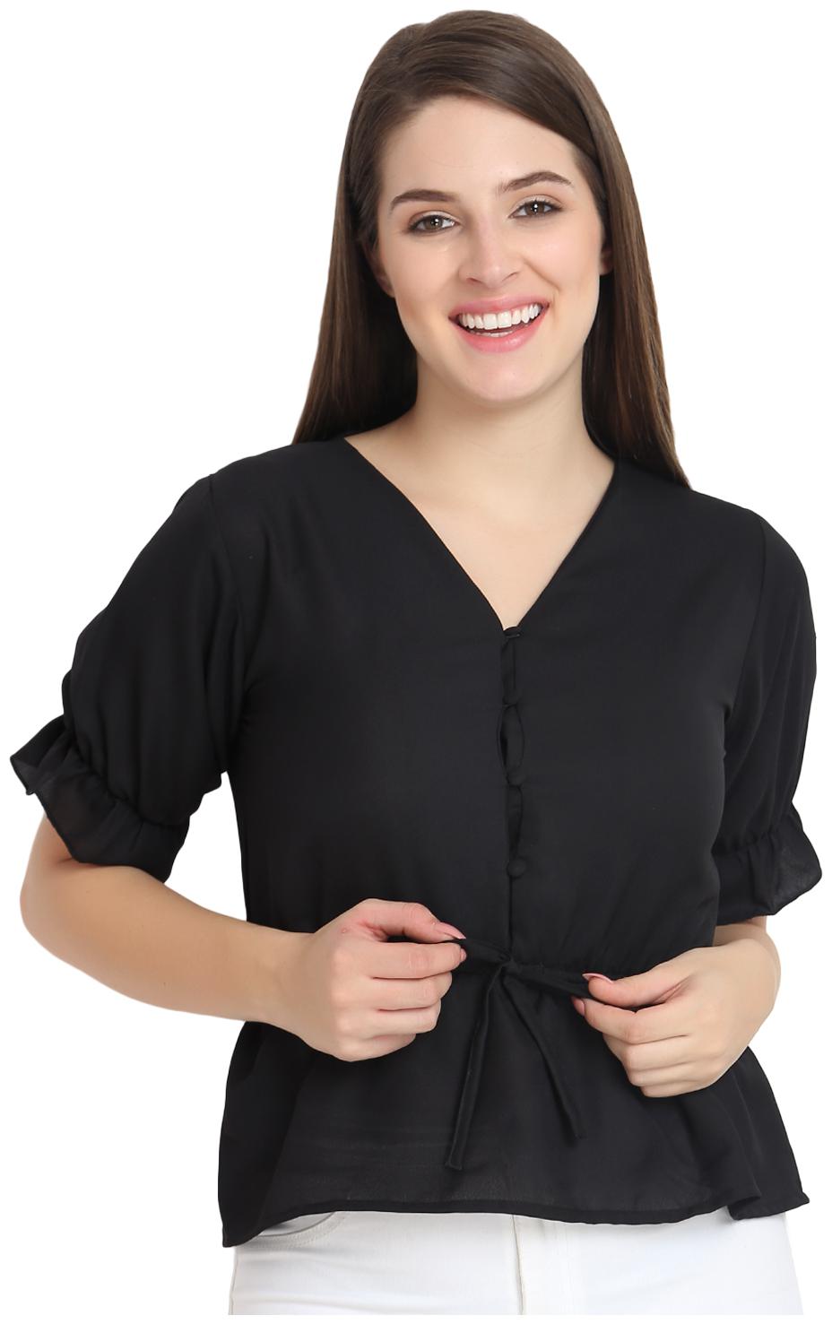 

O Madam Women Solid Regular top - Black