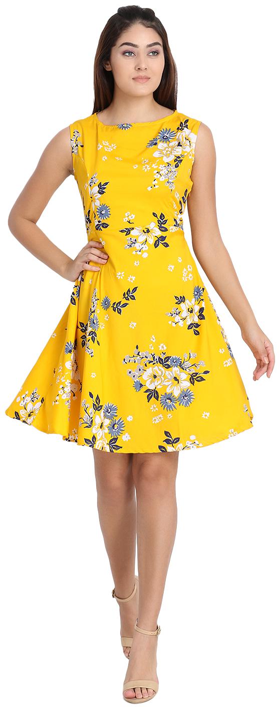 

O Madam Crepe Floral Yellow Color Dress for Women