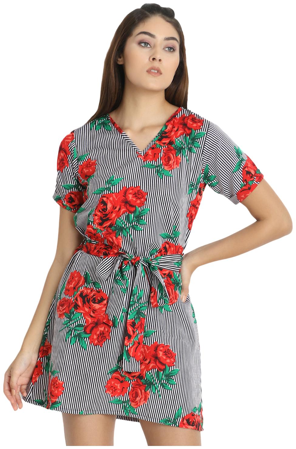 

O Madam Crepe Floral Multi Color Dress for Women