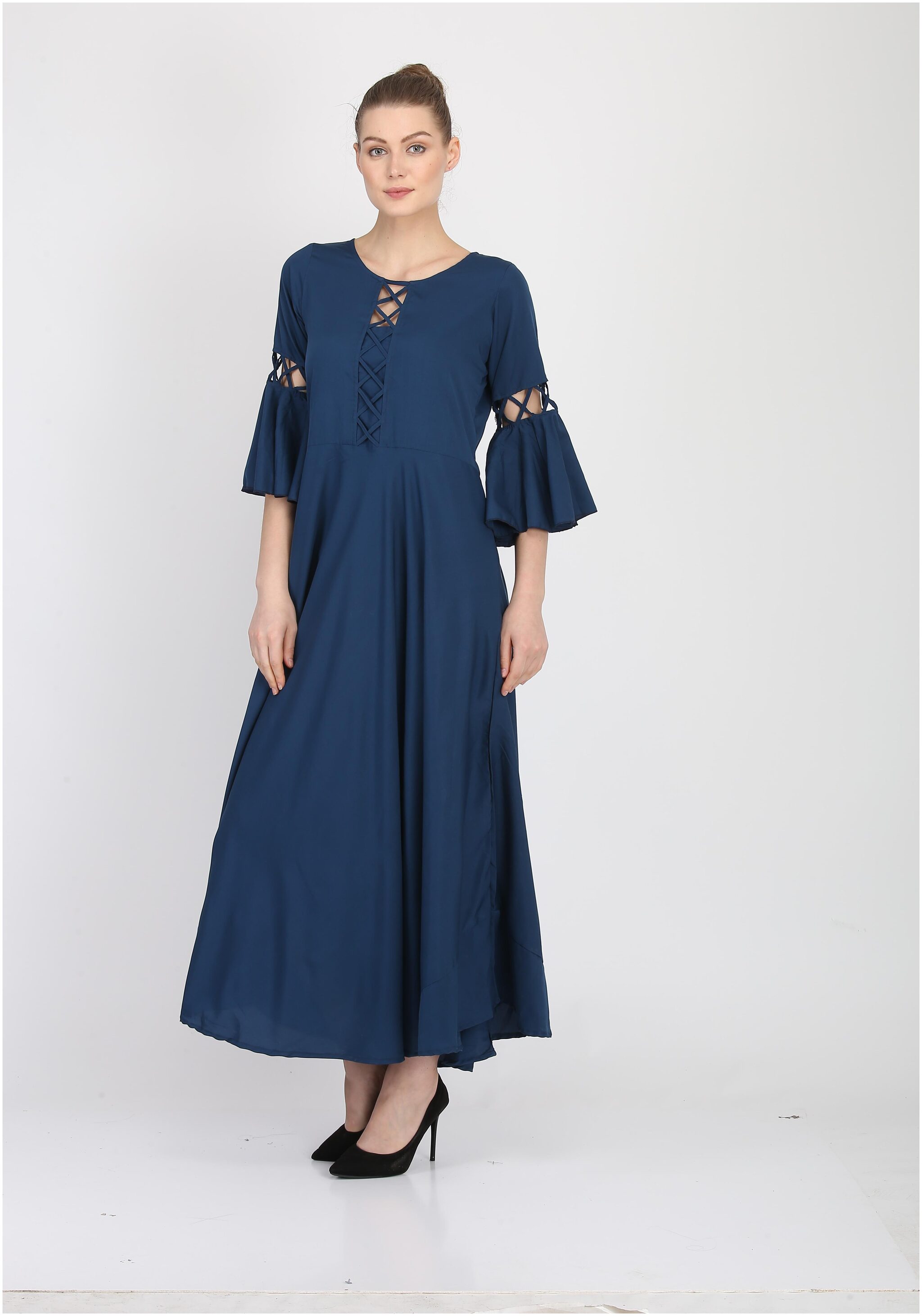 

O Madam Blue Solid Maxi dress