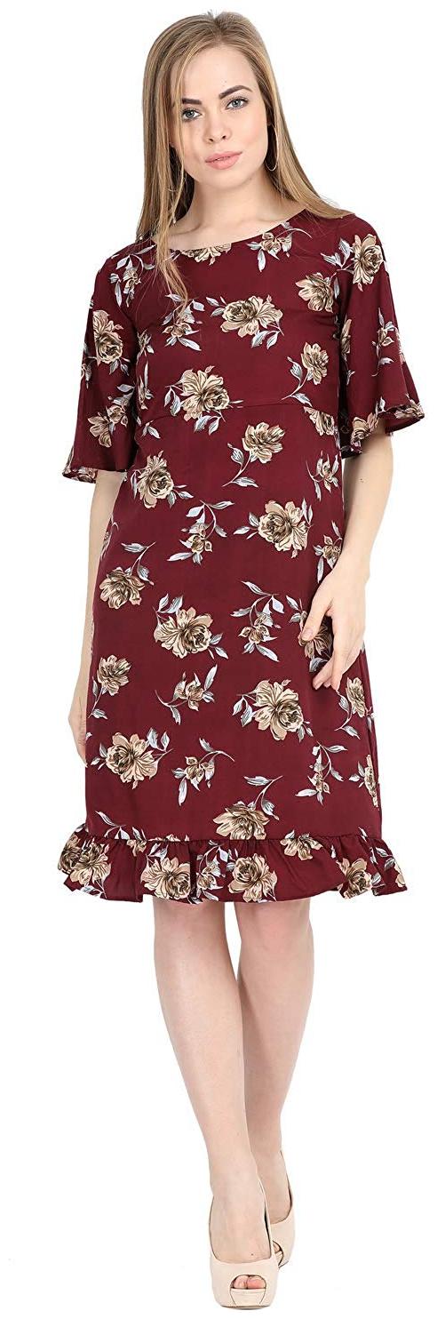 

O Madam Women Maroon Bell Sleeve A Line Dress