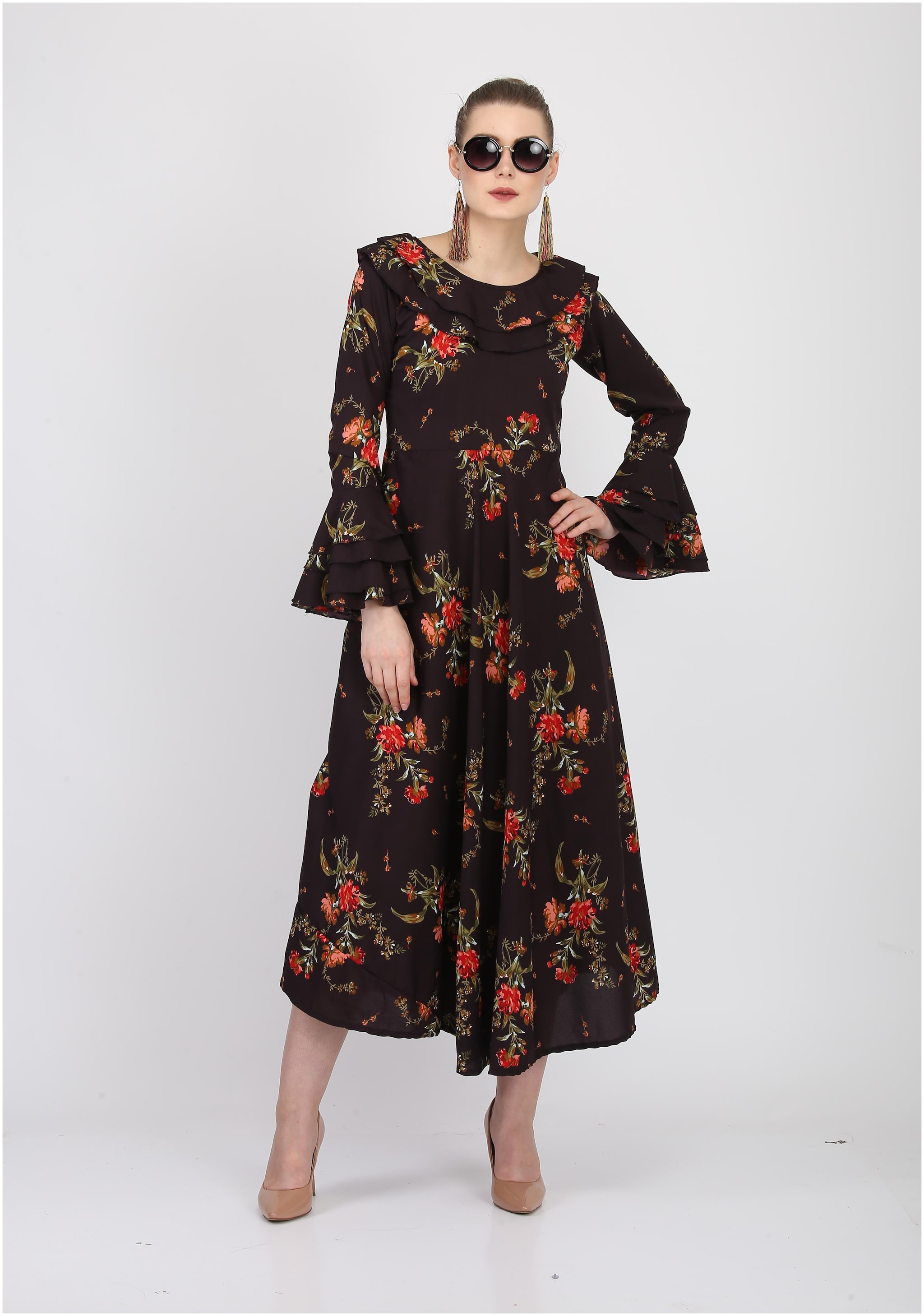 

O Madam Brown Floral Maxi dress
