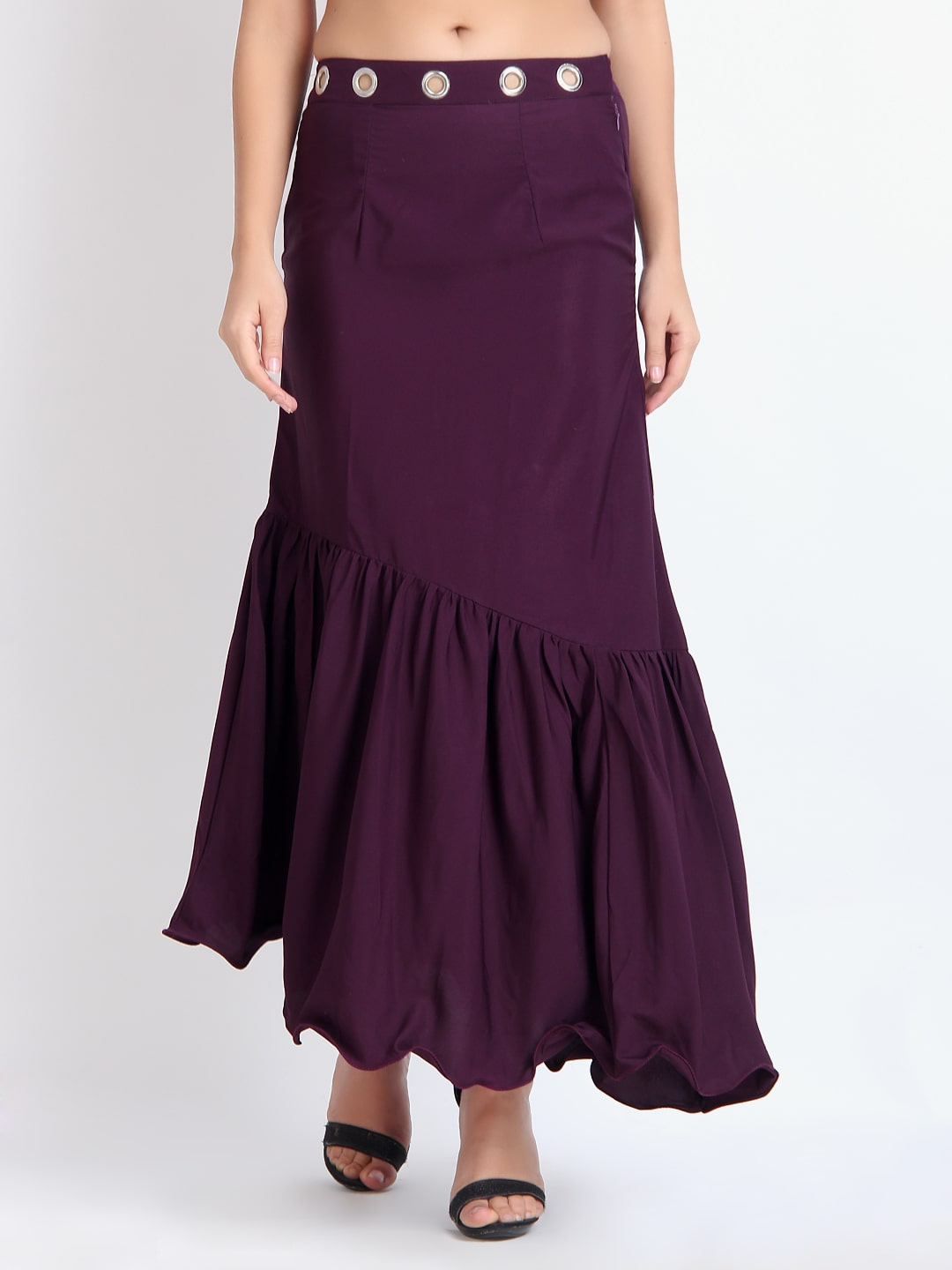 

O Madam Solid Flared skirt Maxi Skirt - Purple