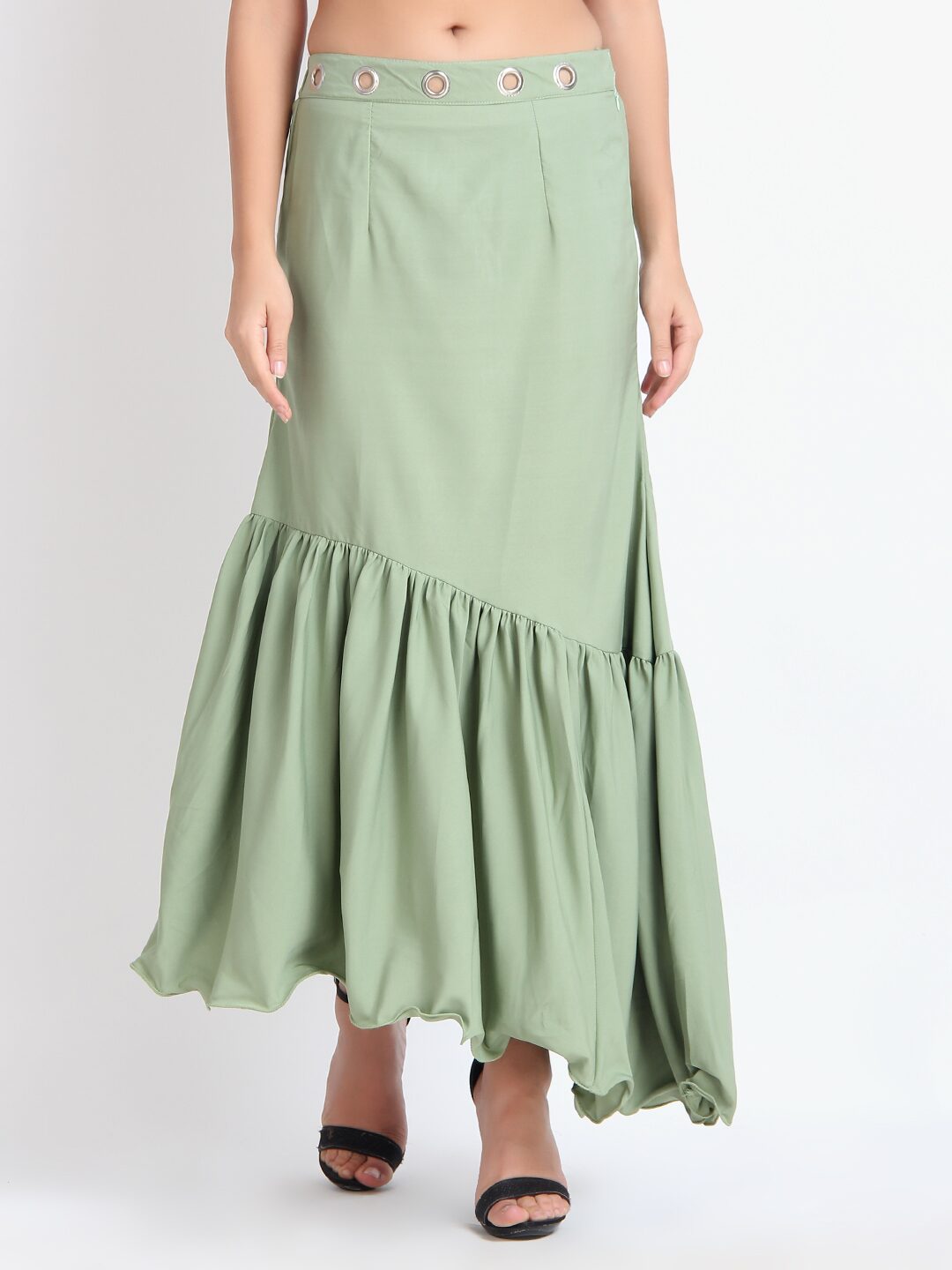 

O Madam Solid Flared skirt Maxi Skirt - Green