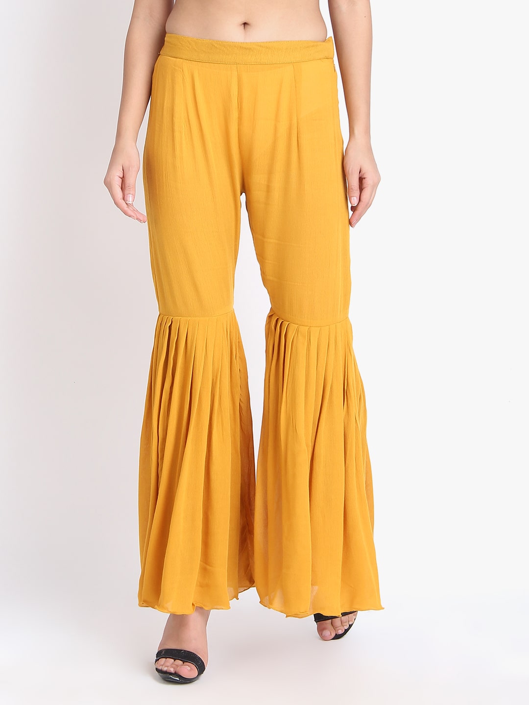 

O Madam Yellow Solid Straight Palazzo