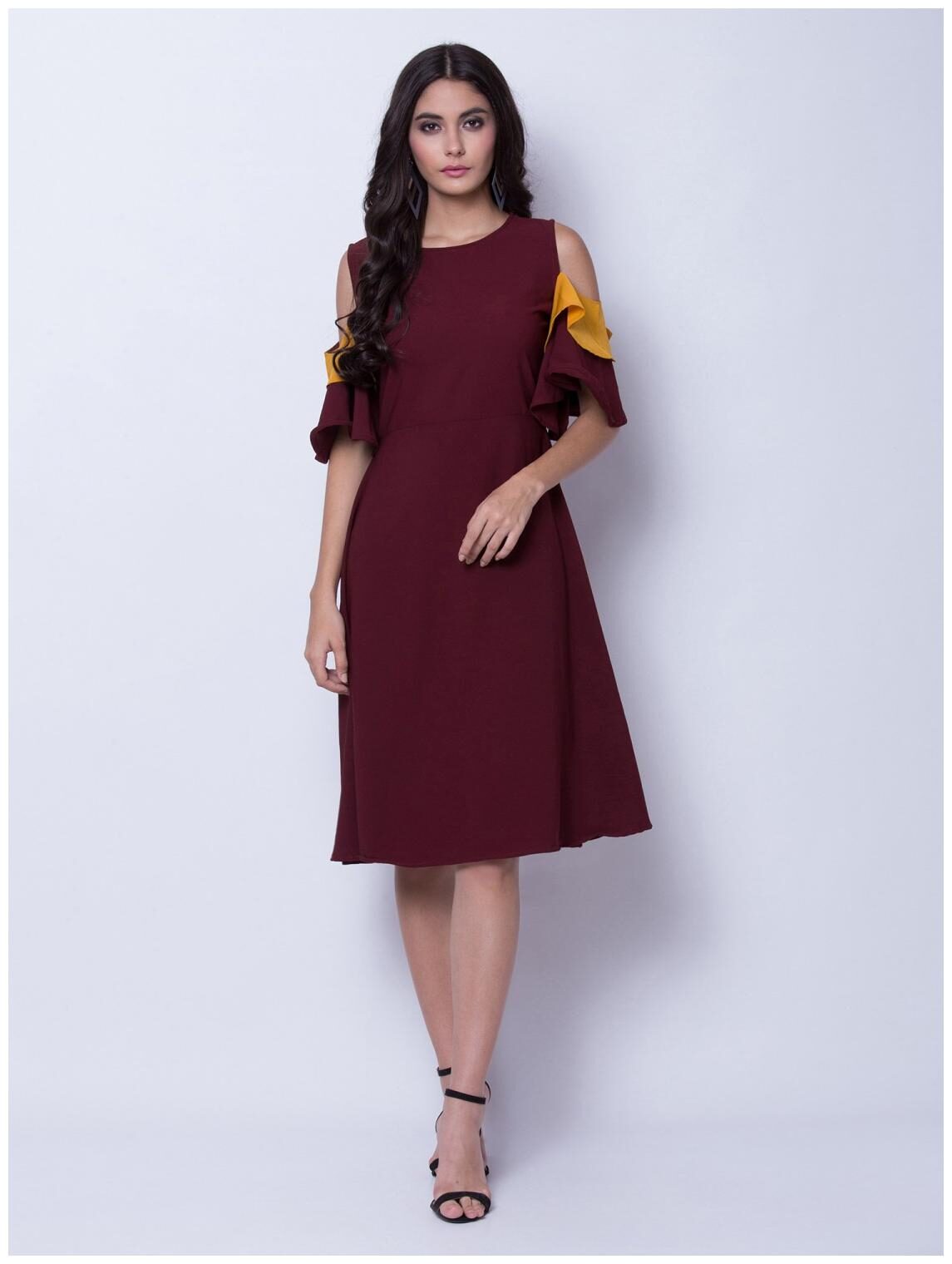 

O Madam Women Maroon Cold Shoulder A Line Dress