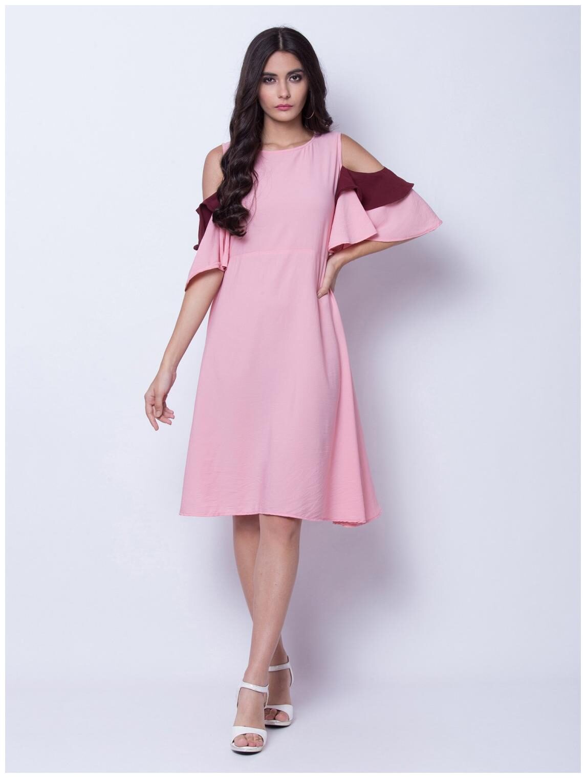

O Madam Women Pink Cold Shoulder A Line Dress