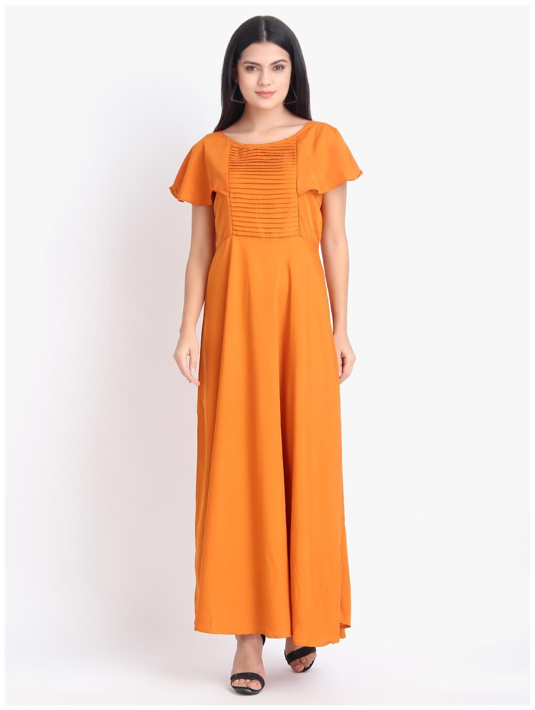 

O Madam Orange Solid Maxi dress