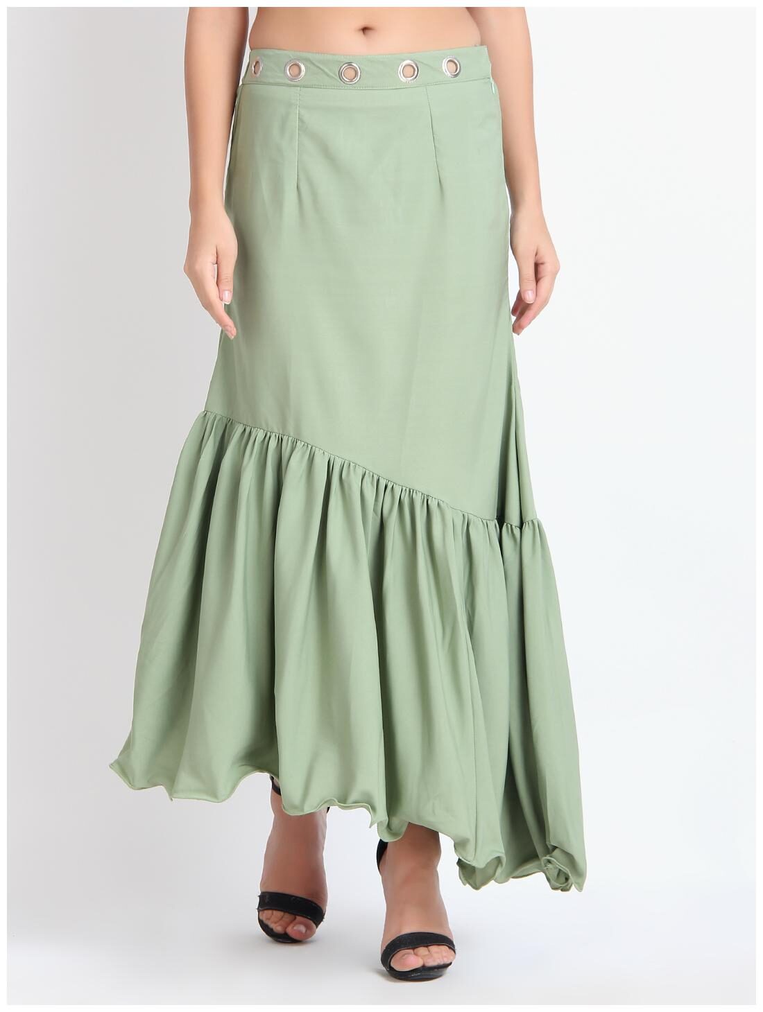 

O Madam Solid Flared skirt Maxi Skirt - Green
