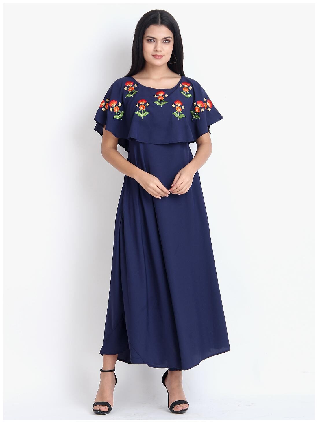 

O Madam Blue Embroidered Maxi dress