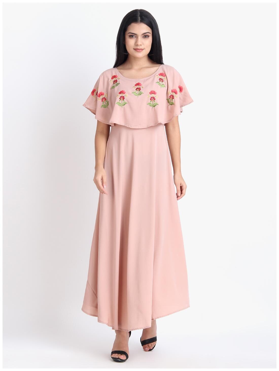 

O Madam Pink Embroidered Maxi dress