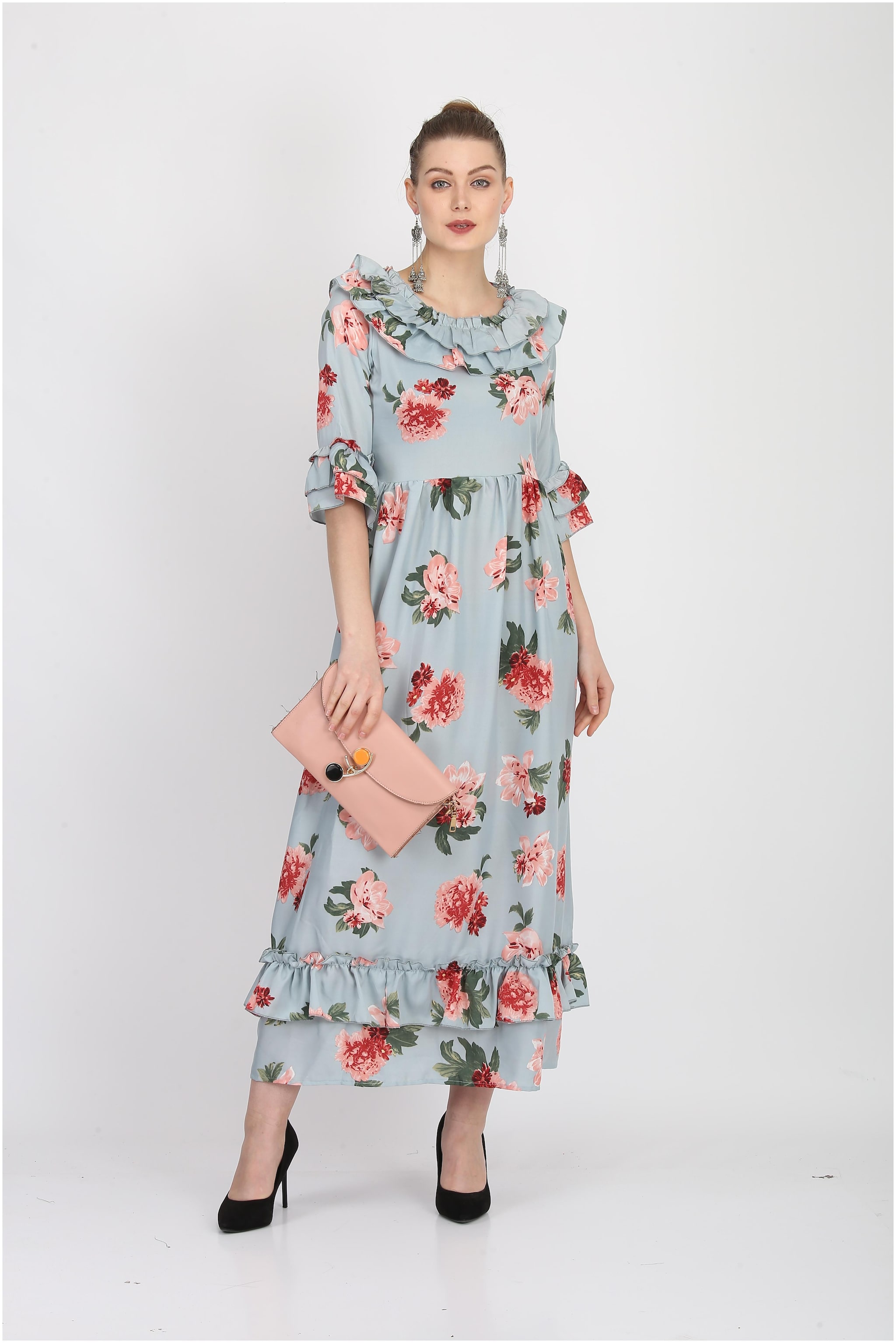 

O Madam Grey Floral Maxi dress