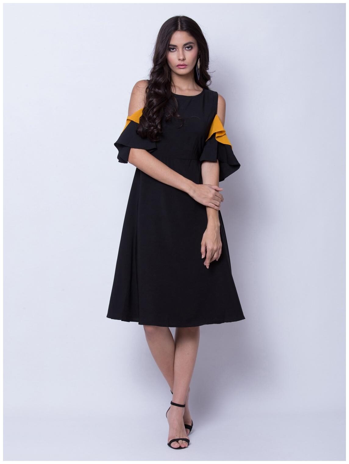 

O Madam Women Black Cold Shoulder A Line Dress