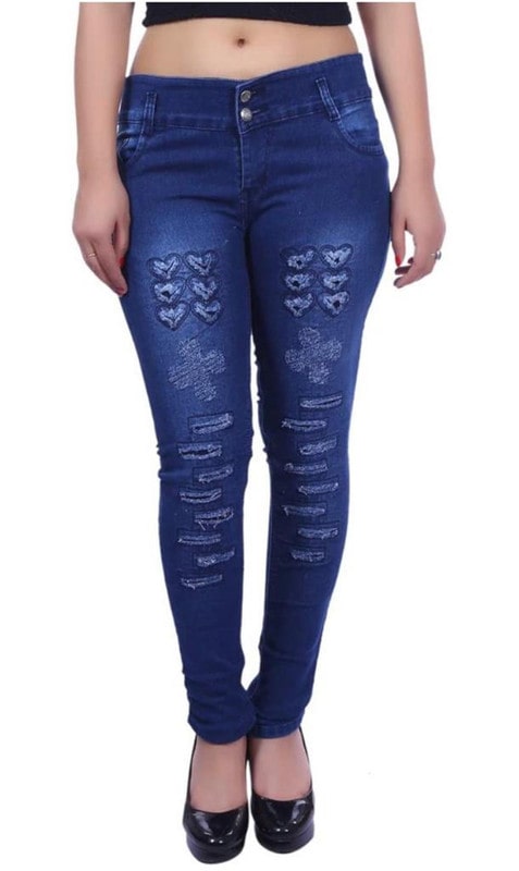 

O MINE Denim Ripped Navy Blue Color Jeans for Women