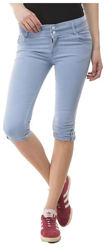 

O MINE Women Solid Denim capri - Blue