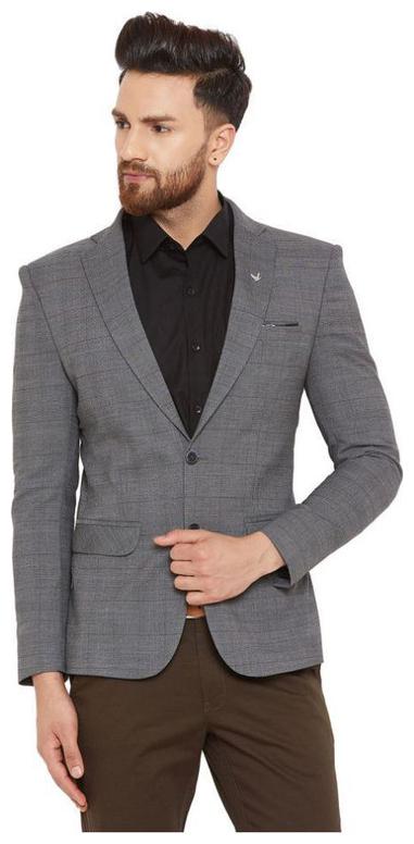 

oaks Dew Men Grey Checked Regular fit Double Breasted Blazer