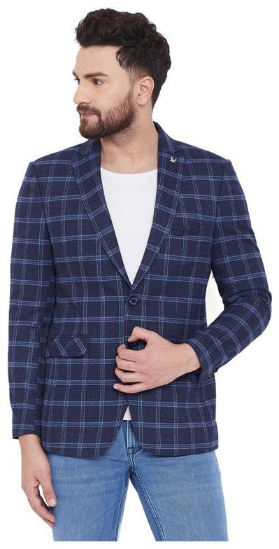 

oaks Dew Men Navy blue Checked Regular fit Double Breasted Blazer