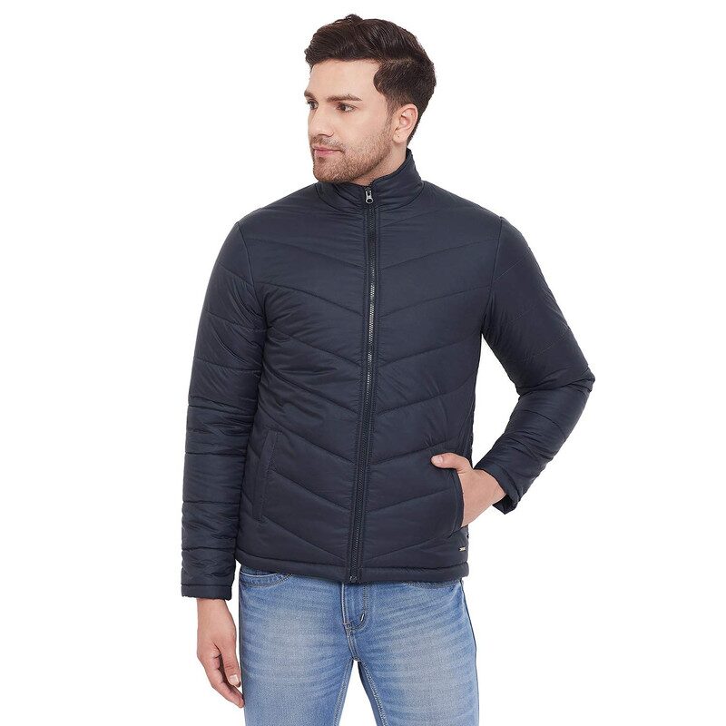 

oaks Dew Men Navy blue Solid Bomber jacket
