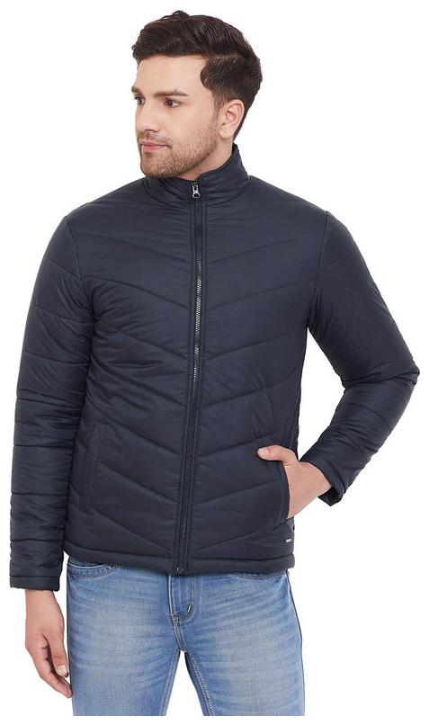 

oaks Dew Men Navy blue Solid Bomber jacket